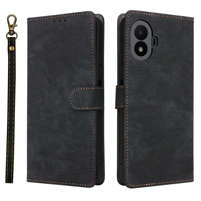 For TCL K70 SE 4G Case Wallet RFID Blocking PU Leather Phone Cover Stand with Strap - Black - 1