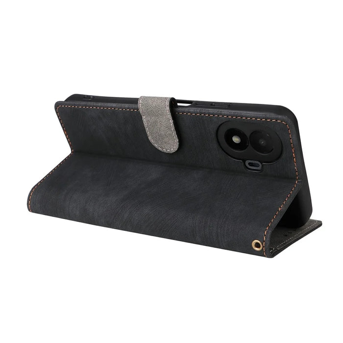 For TCL K70 SE 4G Case Wallet RFID Blocking PU Leather Phone Cover Stand with Strap - Black - 5