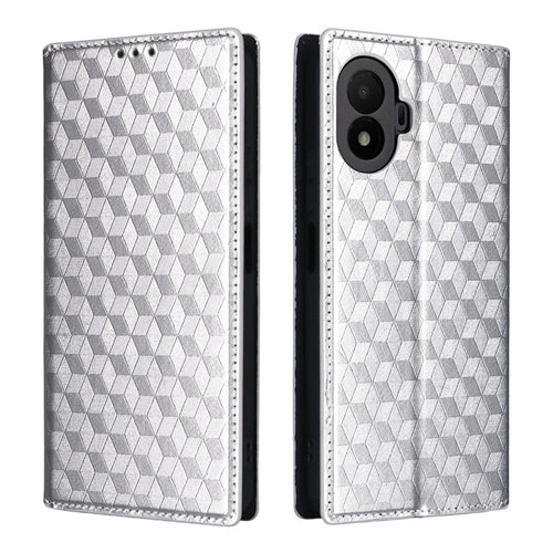 For TCL K70 SE 4G Case Wallet Rhombus Imprinted PU Leather Phone Cover - Silver - 1