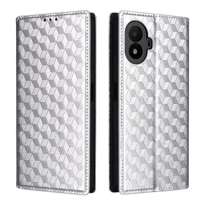 For TCL K70 SE 4G Case Wallet Rhombus Imprinted PU Leather Phone Cover - Silver - 1