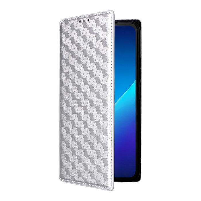 For TCL K70 SE 4G Case Wallet Rhombus Imprinted PU Leather Phone Cover - Silver - 6