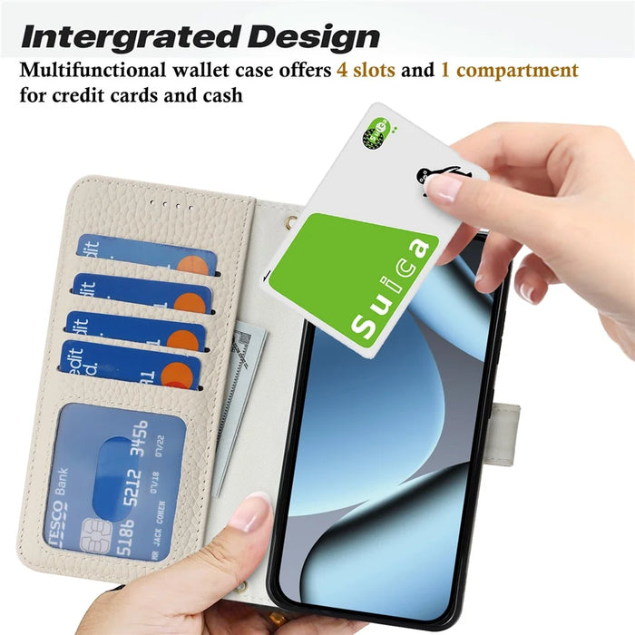 For Google Pixel 10a Stand Case Litchi Texture Genuine Cow Leather Wallet Phone Cover RFID Blocking - White - 5