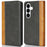 For Samsung Galaxy S26 Case Calf Texture 3 Card Slots Color Splicing Leather Phone Cover - Black+Yellow - 1