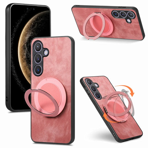 For Samsung Galaxy A27 5G Phone Case with Rotating Kickstand Stress Relief Retro Leather Back Cover - Pink - 1