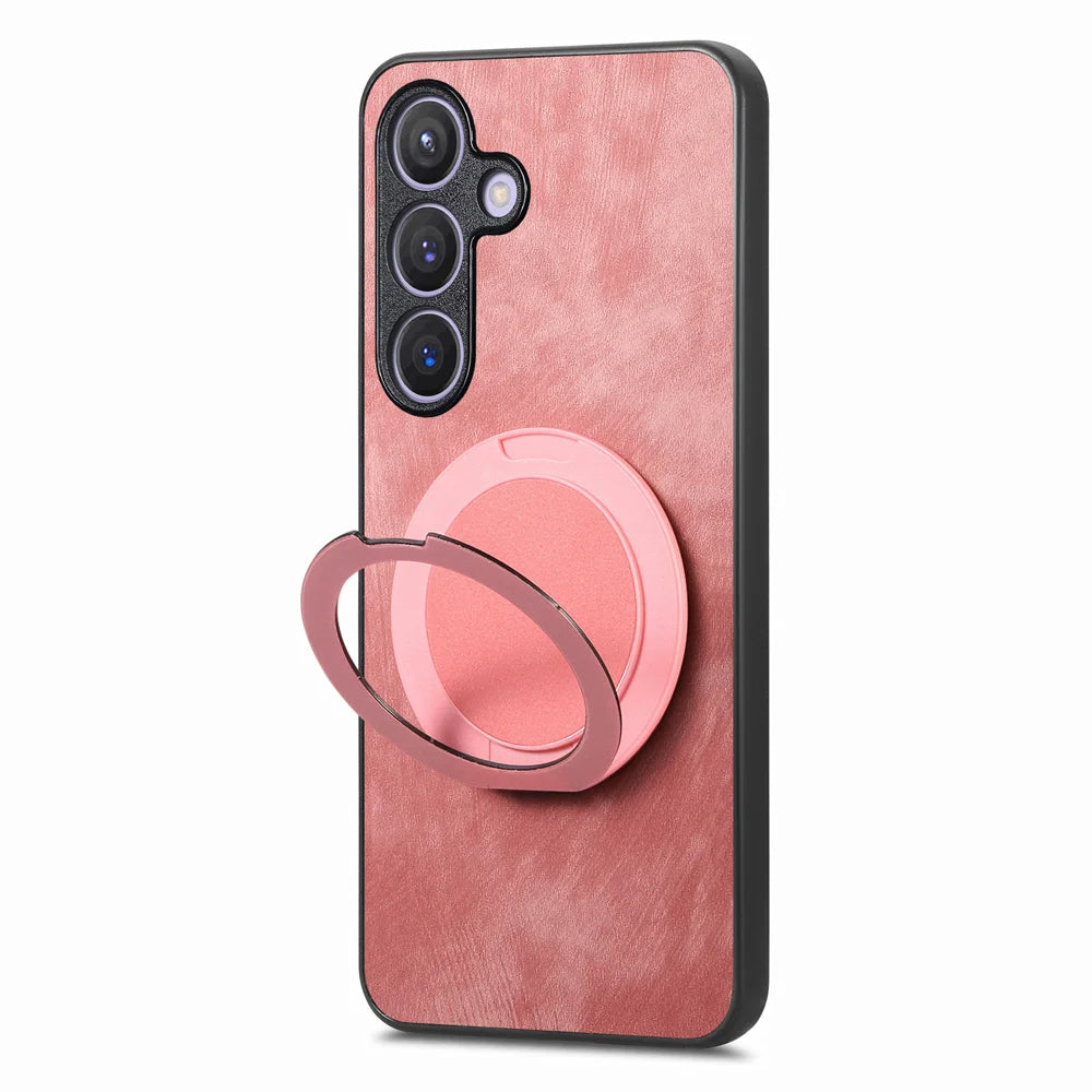 For Samsung Galaxy A27 5G Phone Case with Rotating Kickstand Stress Relief Retro Leather Back Cover - Pink - 3