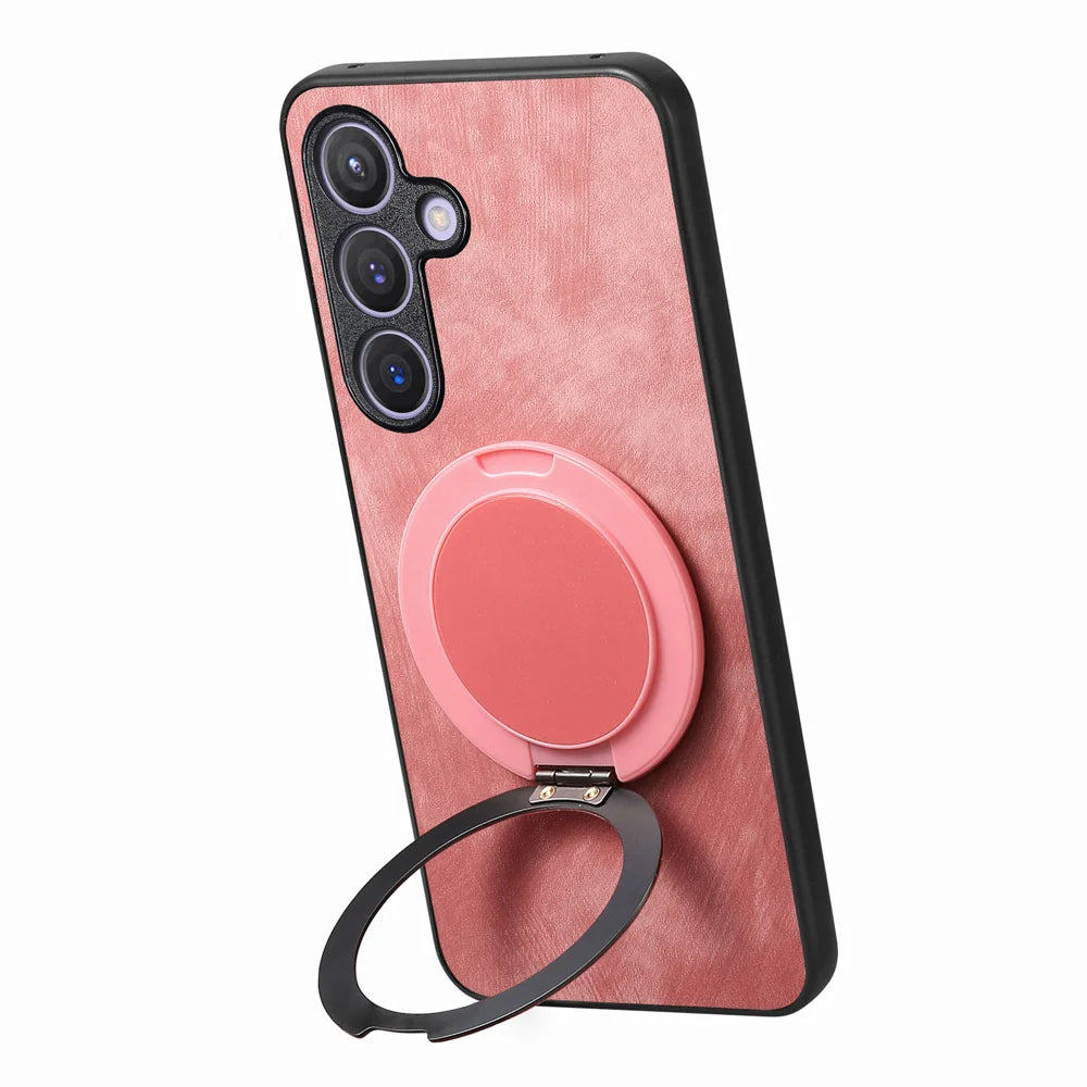 For Samsung Galaxy A27 5G Phone Case with Rotating Kickstand Stress Relief Retro Leather Back Cover - Pink - 4