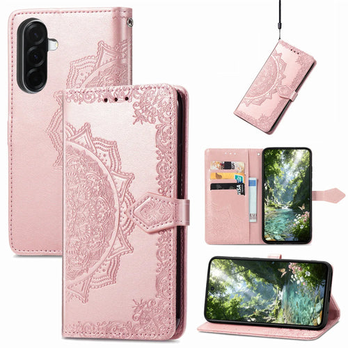 For Samsung Galaxy A27 5G Wallet Case Mandala Flower Leather Phone Cover Stand - Rose Gold - 1