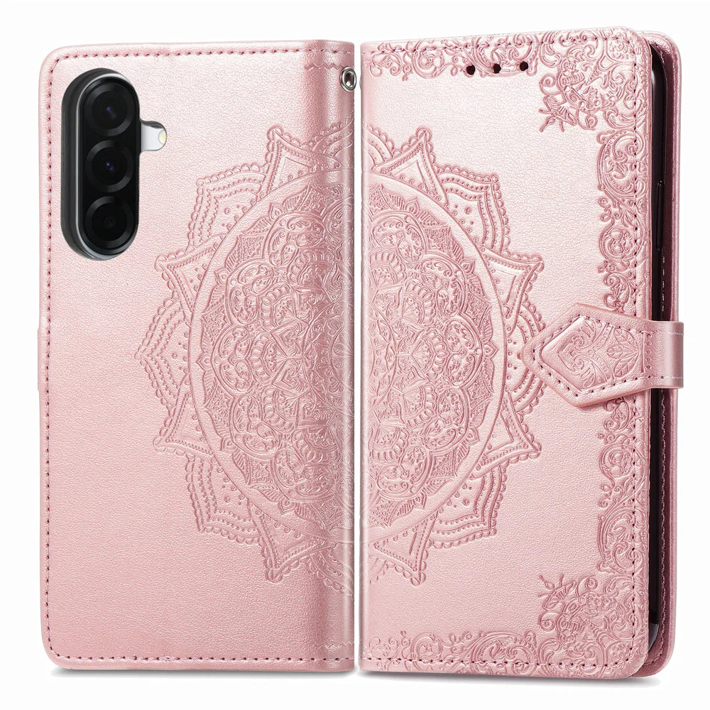 For Samsung Galaxy A27 5G Wallet Case Mandala Flower Leather Phone Cover Stand - Rose Gold - 2