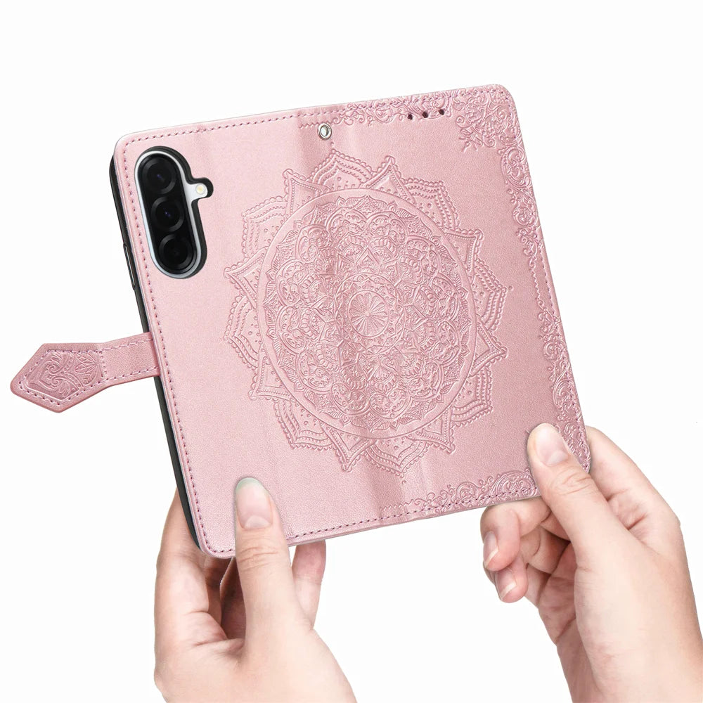 For Samsung Galaxy A27 5G Wallet Case Mandala Flower Leather Phone Cover Stand - Rose Gold - 5