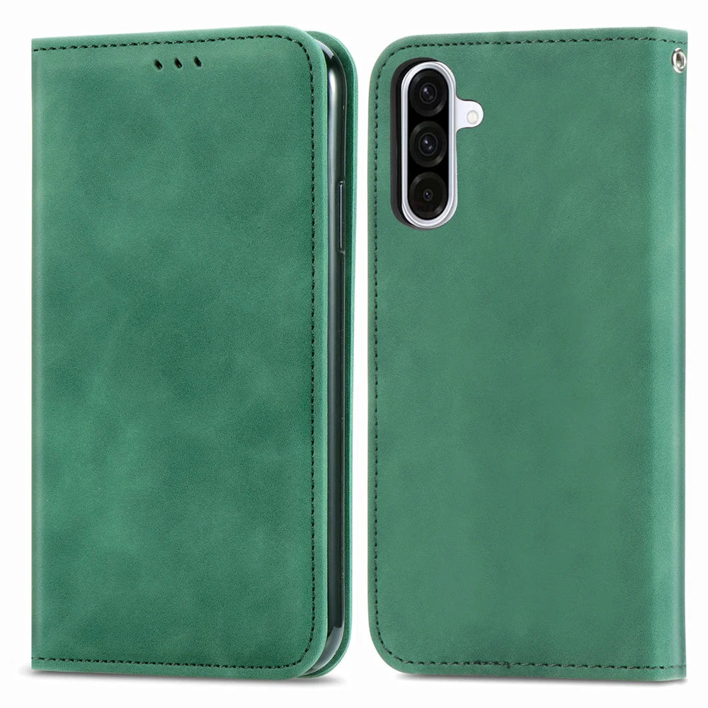 For Samsung Galaxy A27 5G Leather Case with Card Holder Magnetic Absorption Phone Cover - Green - 2