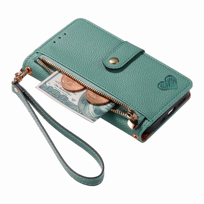 For Samsung Galaxy A27 5G Case RFID Blocking Zipper Pocket Leather Wallet Phone Cover with Strap - Green - 7