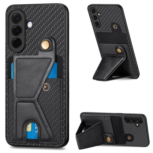For Samsung Galaxy A27 5G Case with K-Shaped Kickstand Leather Phone Back Cover - Black - 1