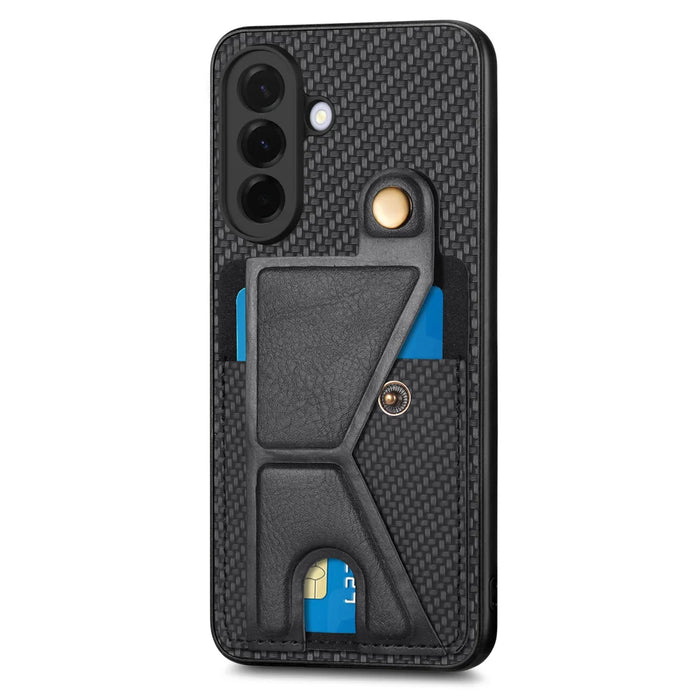 For Samsung Galaxy A27 5G Case with K-Shaped Kickstand Leather Phone Back Cover - Black - 2