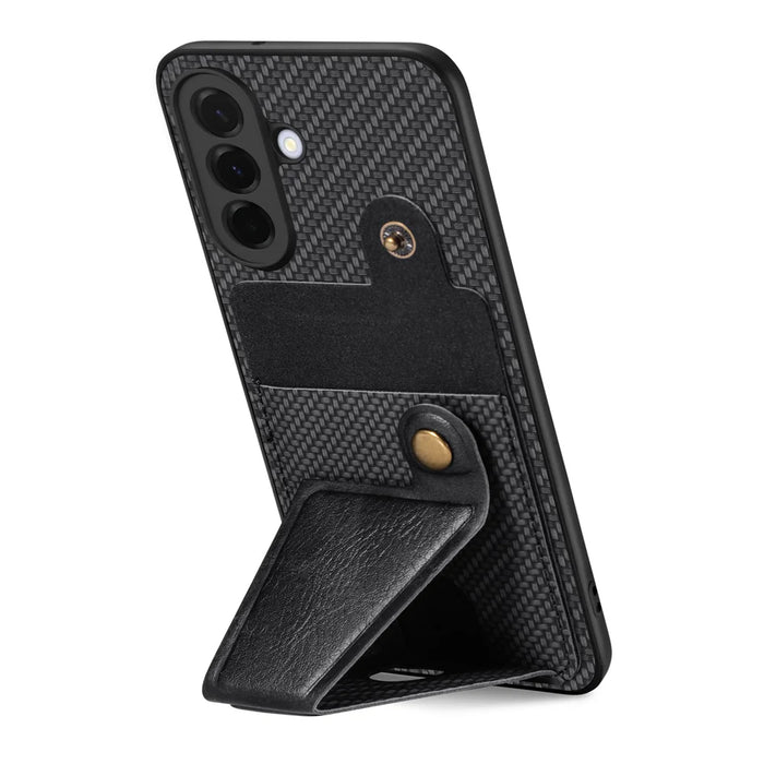 For Samsung Galaxy A27 5G Case with K-Shaped Kickstand Leather Phone Back Cover - Black - 4