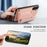 For Samsung Galaxy A27 5G Case RFID Blocking Card Holder Jeans Cloth Texture Leather Back Cover with Elastic Wristband - Pink - 5