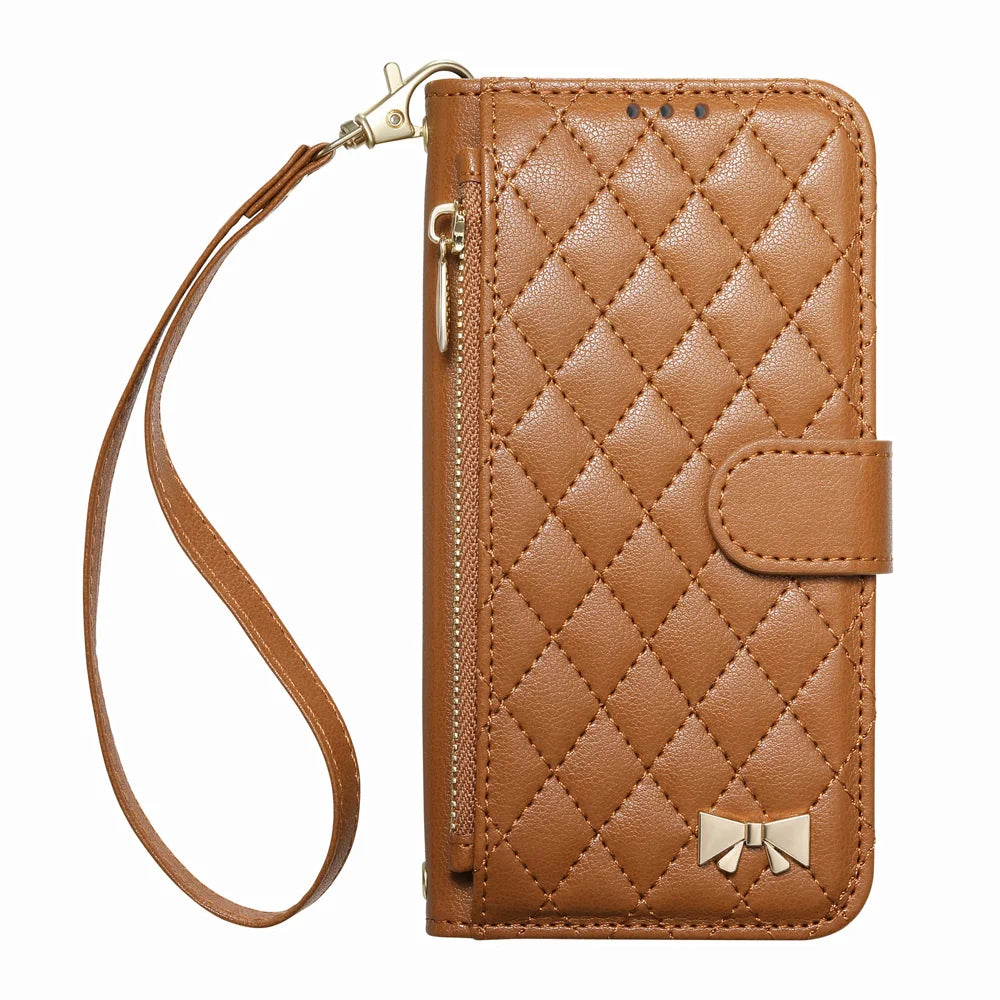 For Samsung Galaxy A27 5G Stand Case Imprint TPU PU Leather Zipper Pocket Wallet Phone Cover with Strap - Brown - 3