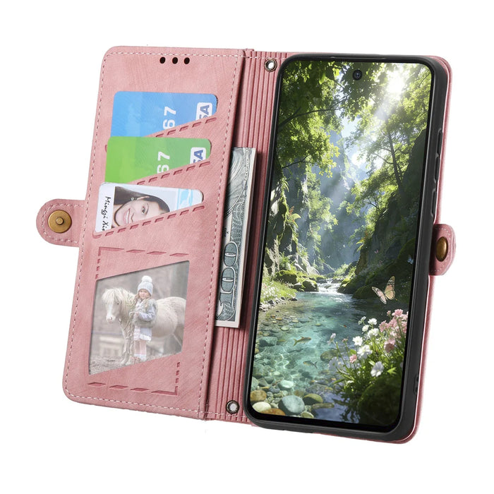 For Samsung Galaxy A27 5G Zipper Wallet Case Geometry Lines Leather Phone Cover with Strap - Pink - 3