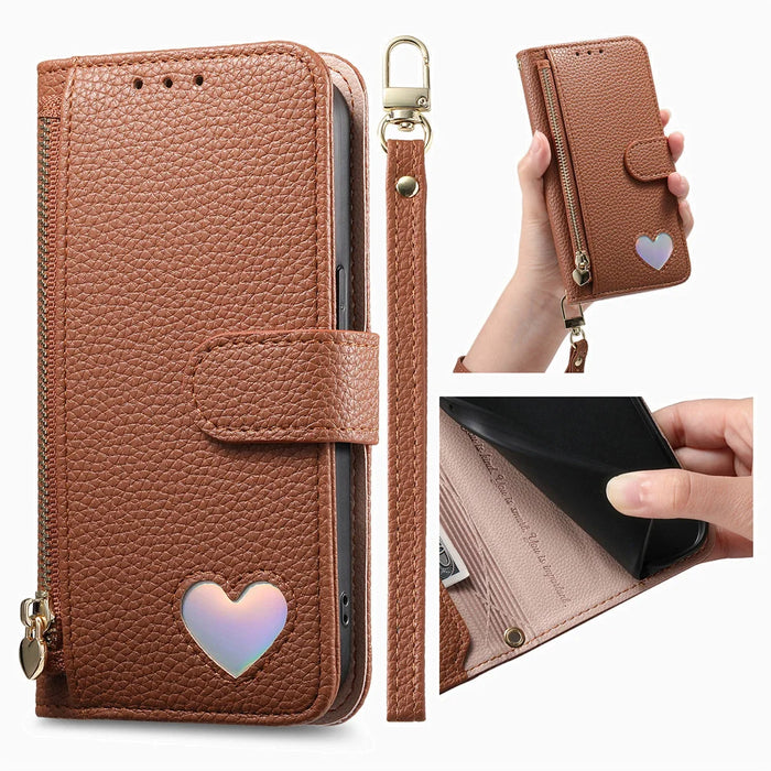 For Samsung Galaxy A27 5G Case Zipper Pocket  TPU PU Leather Wallet Phone Cover with Strap - Brown - 2