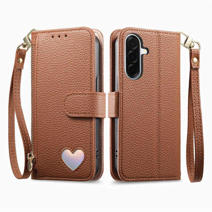 For Samsung Galaxy A27 5G Case Zipper Pocket  TPU PU Leather Wallet Phone Cover with Strap - Brown - 3