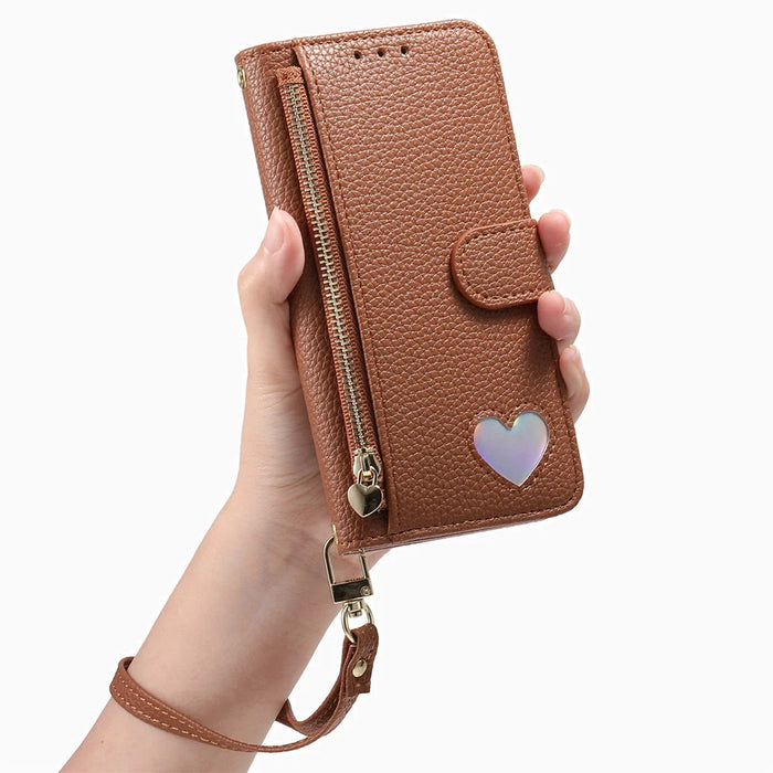For Samsung Galaxy A27 5G Case Zipper Pocket  TPU PU Leather Wallet Phone Cover with Strap - Brown - 5