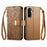 For Samsung Galaxy A27 5G Case Floral Leaf Pattern Multi Card Slots Zipper Leather Phone Cover with Wrist Strap - Brown - 4