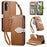 For Samsung Galaxy A27 5G Stand Case Leaf Shape Magnetic Clasp Leather Phone Cover with Hand Strap - Brown - 1
