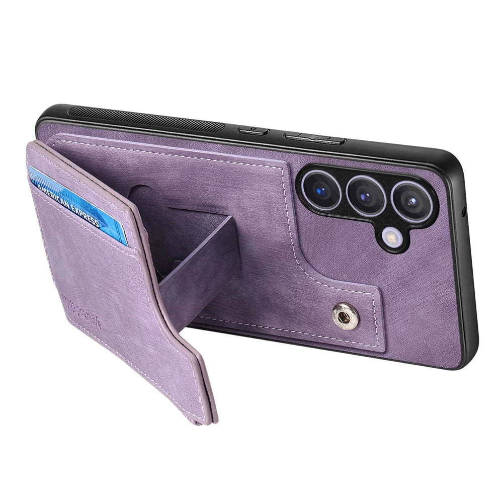 For Samsung Galaxy A27 5G Case Zipper Card Holder Kickstand Leather + PC + TPU Phone Cover - Purple - 5