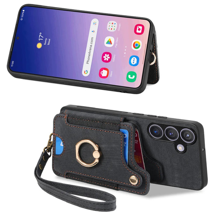 For Samsung Galaxy A27 5G Retro PU Leather Back Cover with RFID Blocking Card Holder - Black - 2
