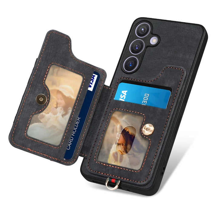 For Samsung Galaxy A27 5G Retro PU Leather Back Cover with RFID Blocking Card Holder - Black - 3