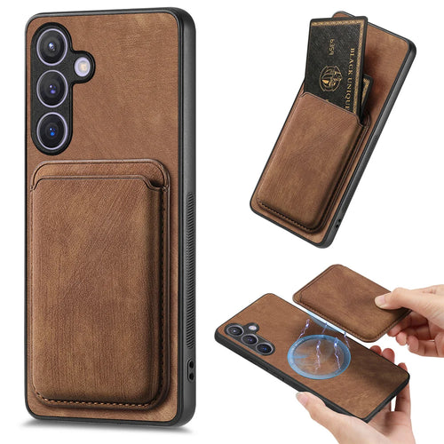 For Samsung Galaxy A27 5G Case Compatible with MagSafe Leather Back Cover with Detachable Card Holder - Brown - 1