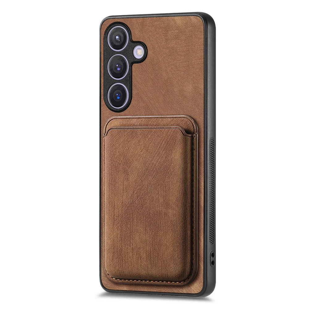 For Samsung Galaxy A27 5G Case Compatible with MagSafe Leather Back Cover with Detachable Card Holder - Brown - 2