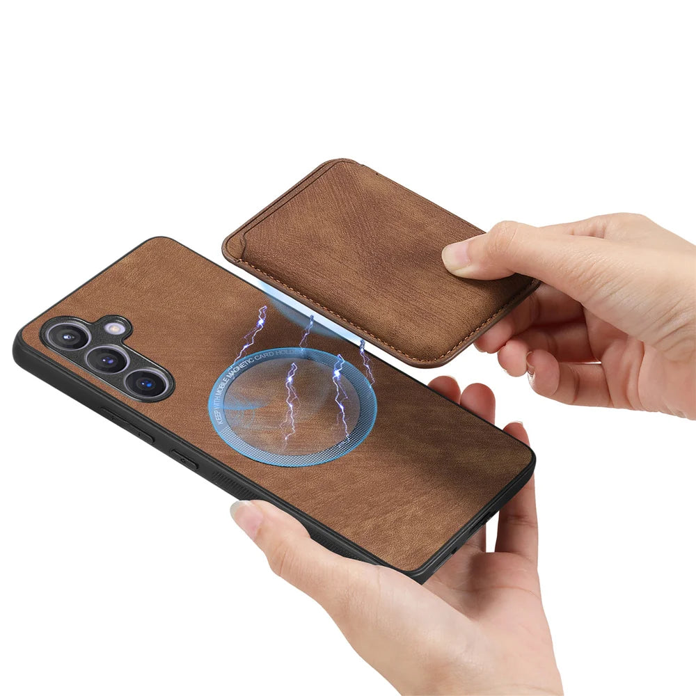 For Samsung Galaxy A27 5G Case Compatible with MagSafe Leather Back Cover with Detachable Card Holder - Brown - 5