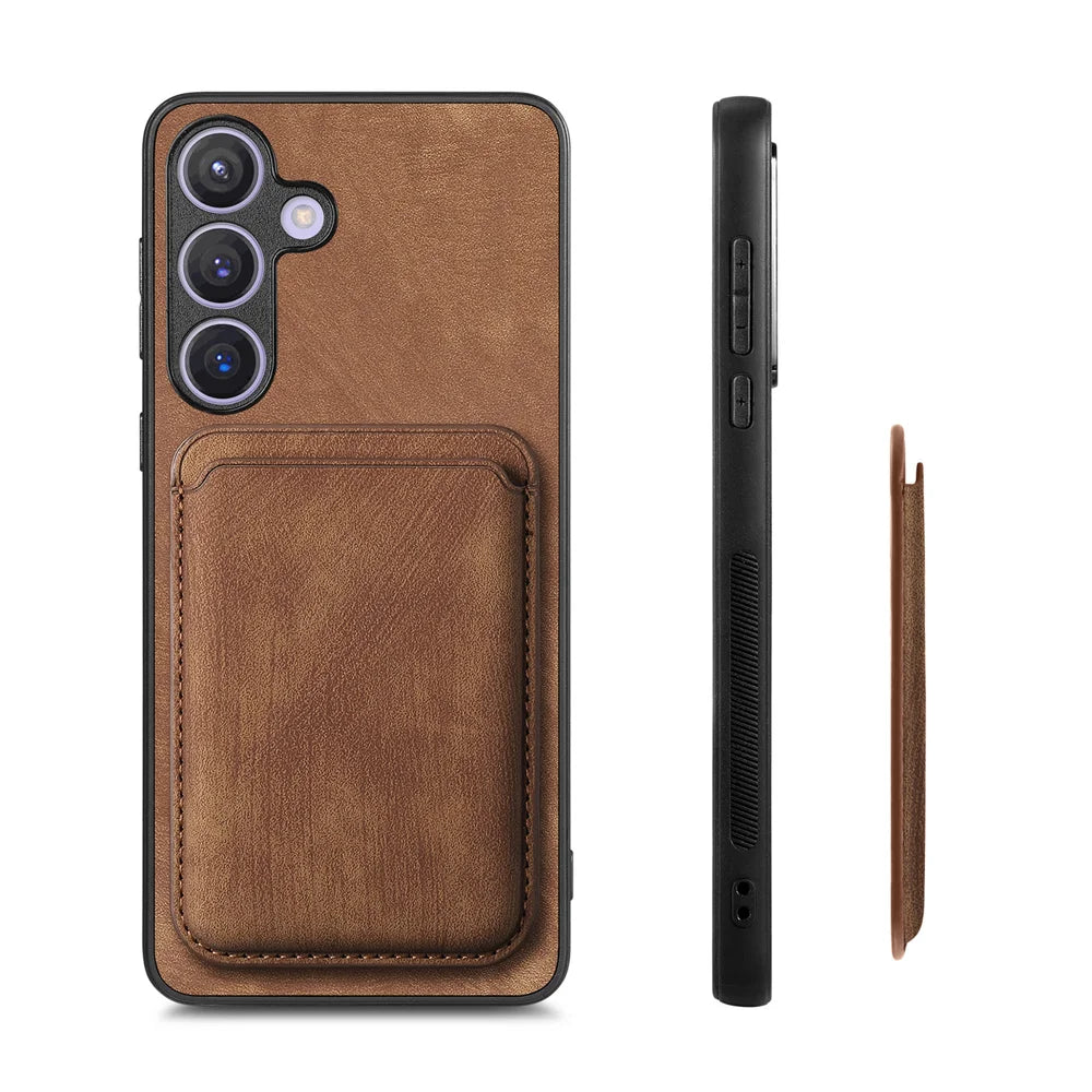 For Samsung Galaxy A27 5G Case Compatible with MagSafe Leather Back Cover with Detachable Card Holder - Brown - 6