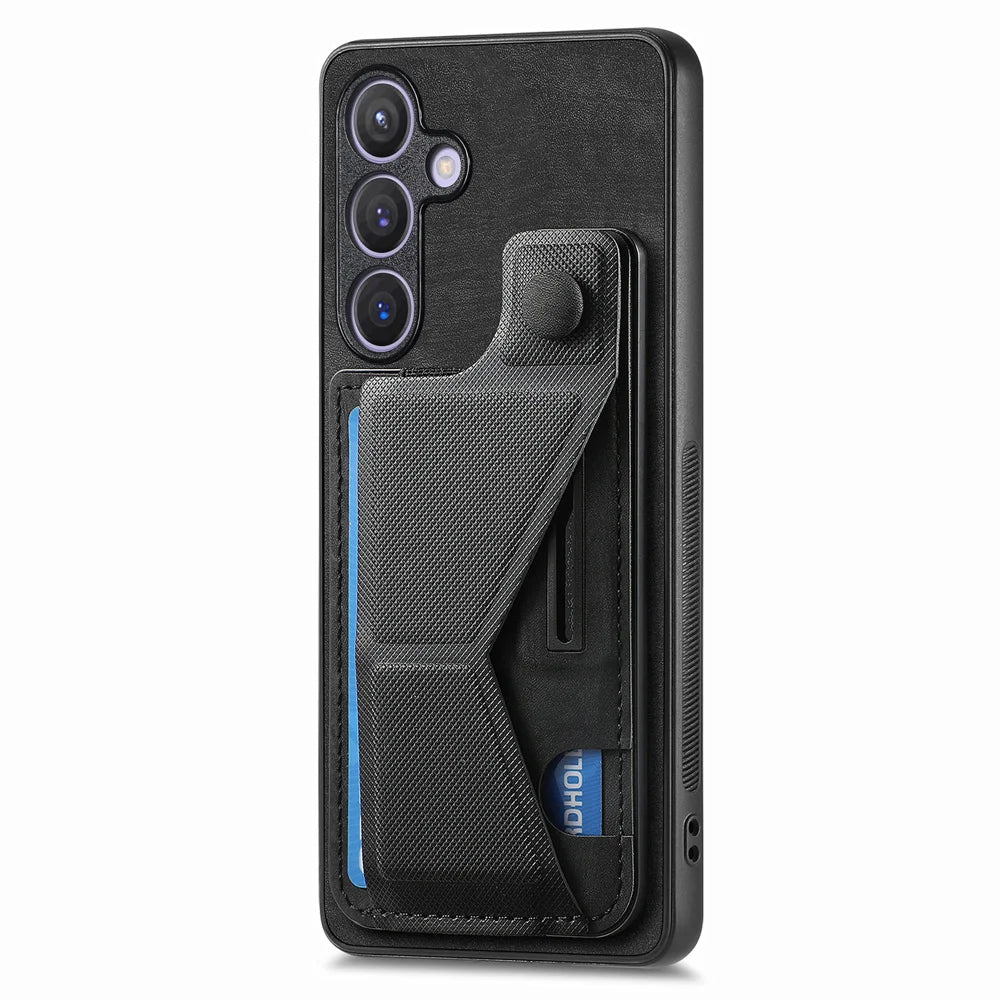 For Samsung Galaxy A27 5G Case with Card Slot Kickstand Retro Leather Back Cover - Black - 2