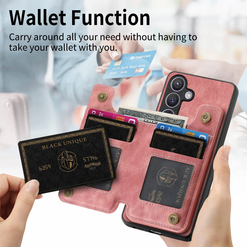 For Samsung Galaxy A27 5G Case with Zipper Card Holder Retro Leather TPU Phone Cover - Pink - 7