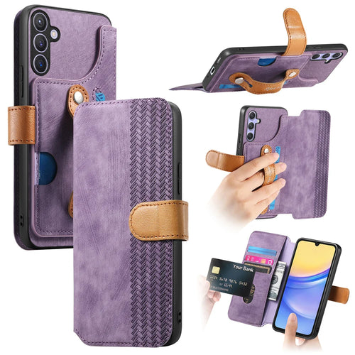 For Samsung Galaxy A27 5G Wallet Case For Xiaomi 15T Retro Leather Phone Cover with Wristband Kickstand - Pink - Purple - 1