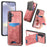 For Samsung Galaxy A27 5G Case Imprinted Pattern Card Holder Kickstand Leather Back Cover - Pink - 1