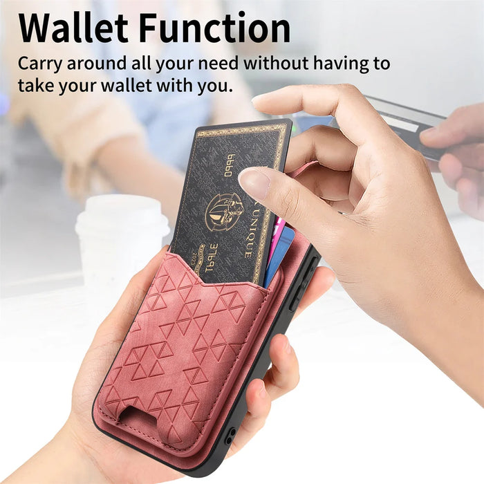 For Samsung Galaxy A27 5G Case Imprinted Pattern Card Holder Kickstand Leather Back Cover - Pink - 5