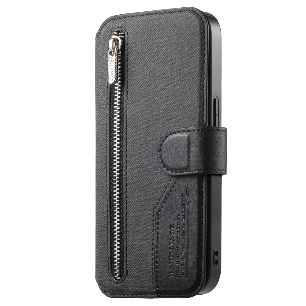 For Samsung Galaxy A27 5G Magnetic Case RFID Blocking Detachable Wallet Stand Cloth Texture Leather Phone Cover - Black - 2