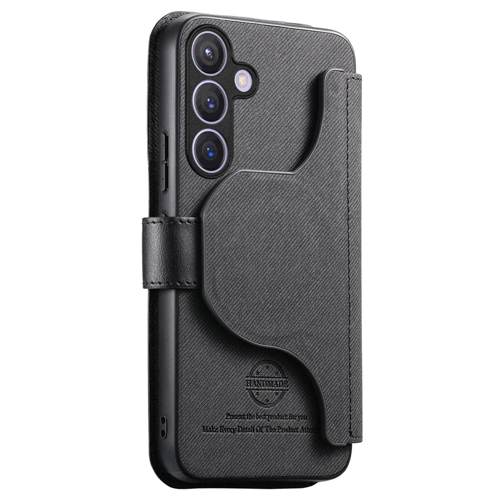 For Samsung Galaxy A27 5G Magnetic Case RFID Blocking Detachable Wallet Stand Cloth Texture Leather Phone Cover - Black - 3