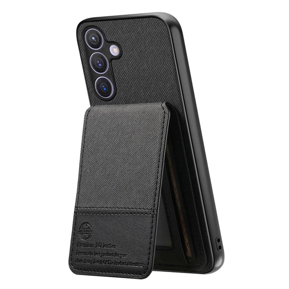 For Samsung Galaxy A27 5G Case Cloth Texture Leather + PC + TPU RFID Blocking Phone Cover with Card Holder - Black - 3