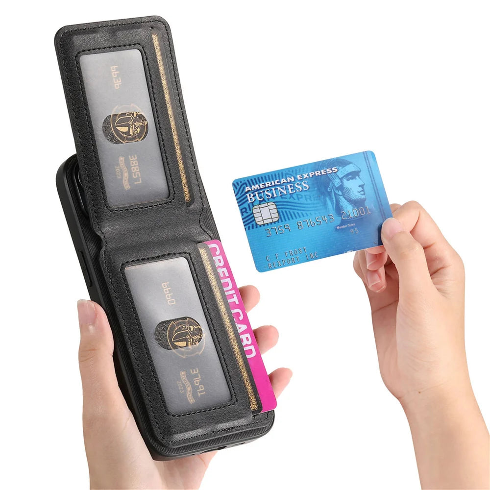 For Samsung Galaxy A27 5G Case Cloth Texture Leather + PC + TPU RFID Blocking Phone Cover with Card Holder - Black - 6