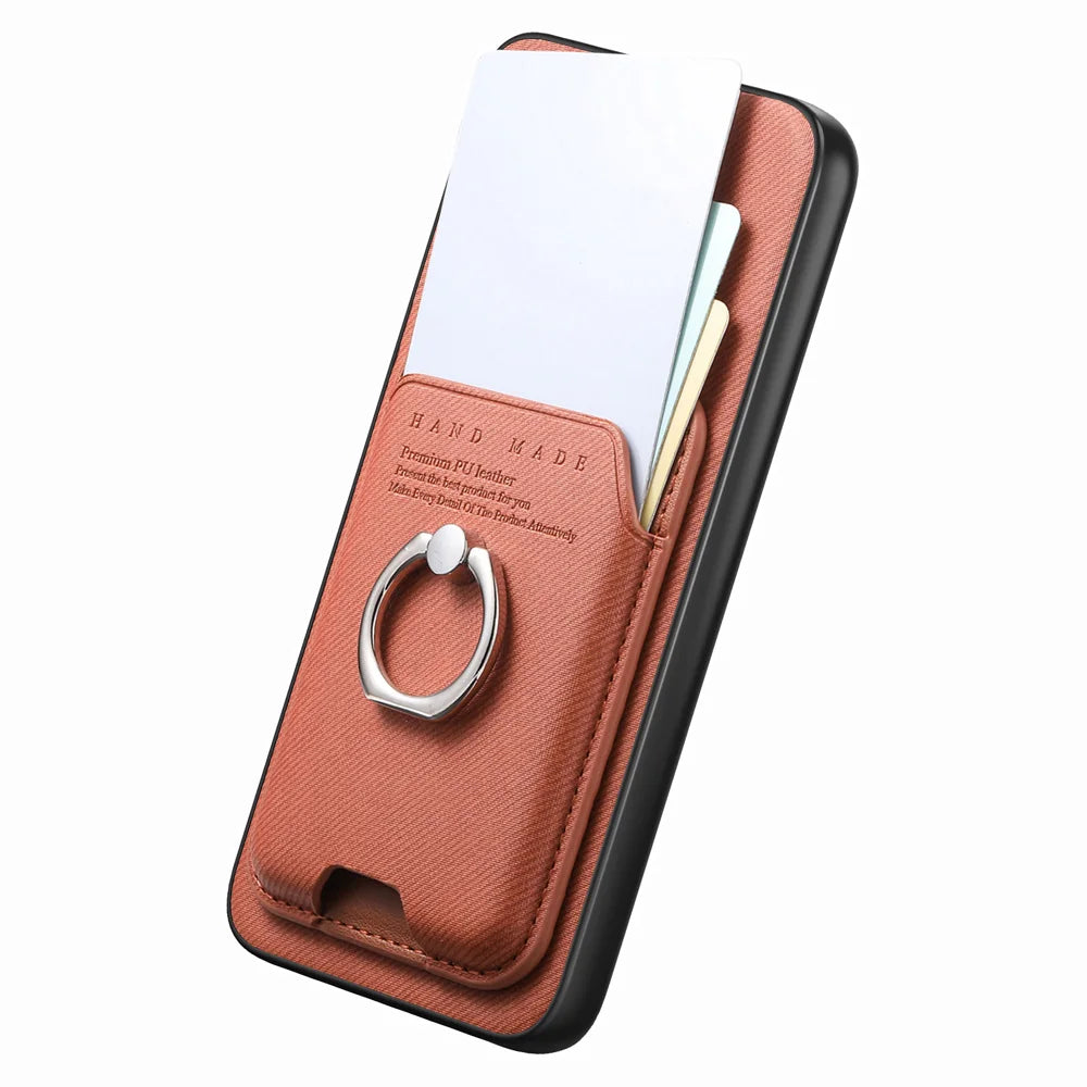 For Samsung Galaxy A27 5G Case Cloth Texture  Leather + PC + TPU Phone Cover with Detachable Magnetic Ring Kickstand Card Holder - Brown - 3