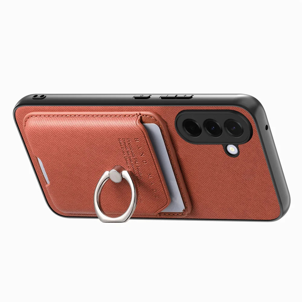 For Samsung Galaxy A27 5G Case Cloth Texture  Leather + PC + TPU Phone Cover with Detachable Magnetic Ring Kickstand Card Holder - Brown - 4