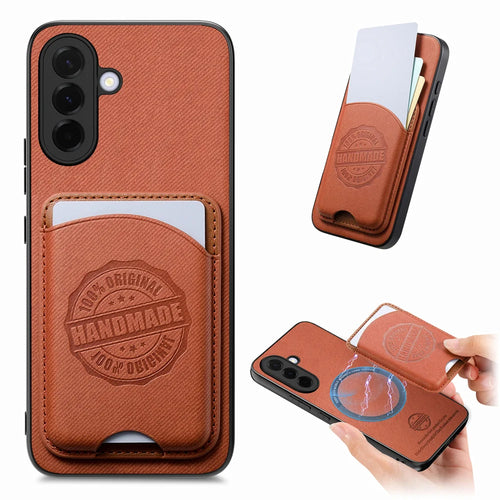 For Samsung Galaxy A27 5G Case Case Twill Texture Leather PC TPU Phone Cover with Detachable Magnetic Card Holder - Brown - 1