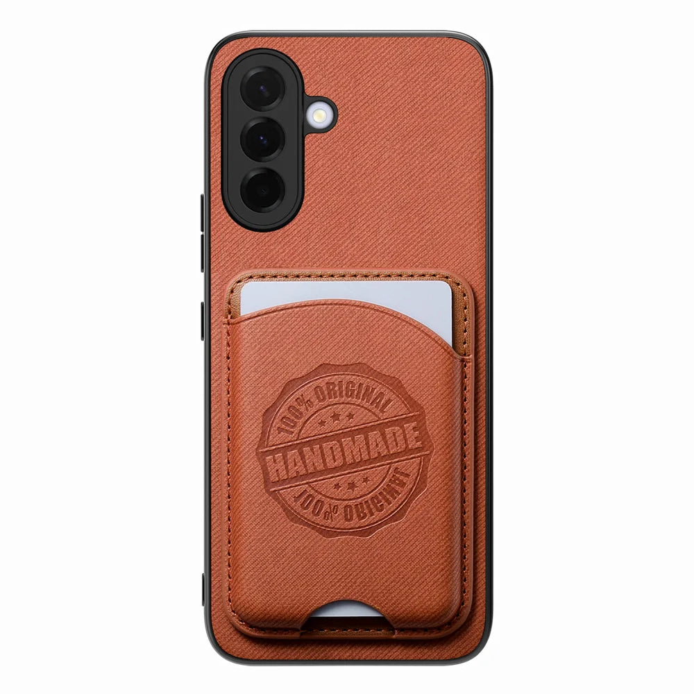 For Samsung Galaxy A27 5G Case Case Twill Texture Leather PC TPU Phone Cover with Detachable Magnetic Card Holder - Brown - 2