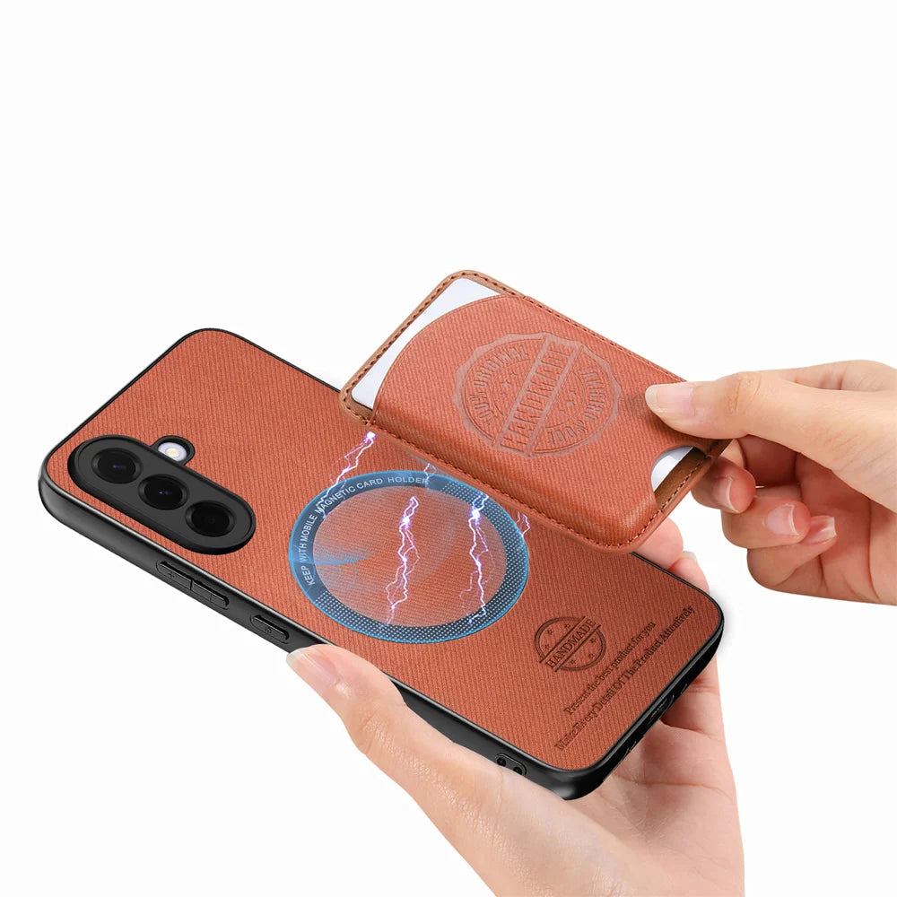 For Samsung Galaxy A27 5G Case Case Twill Texture Leather PC TPU Phone Cover with Detachable Magnetic Card Holder - Brown - 4