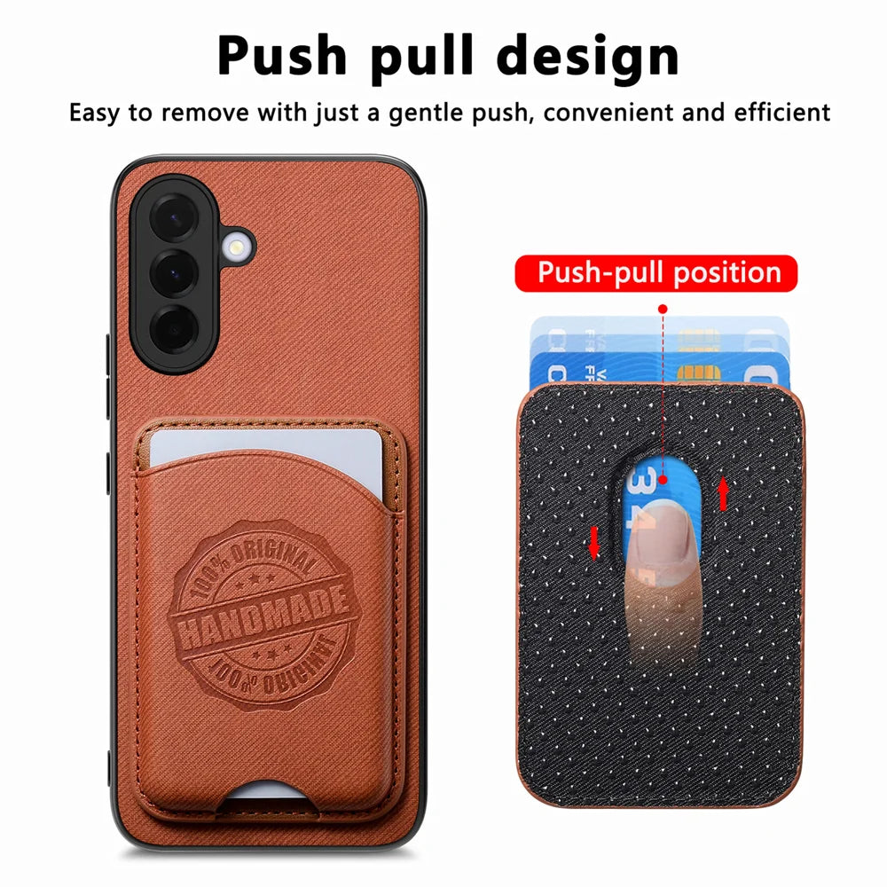 For Samsung Galaxy A27 5G Case Case Twill Texture Leather PC TPU Phone Cover with Detachable Magnetic Card Holder - Brown - 5