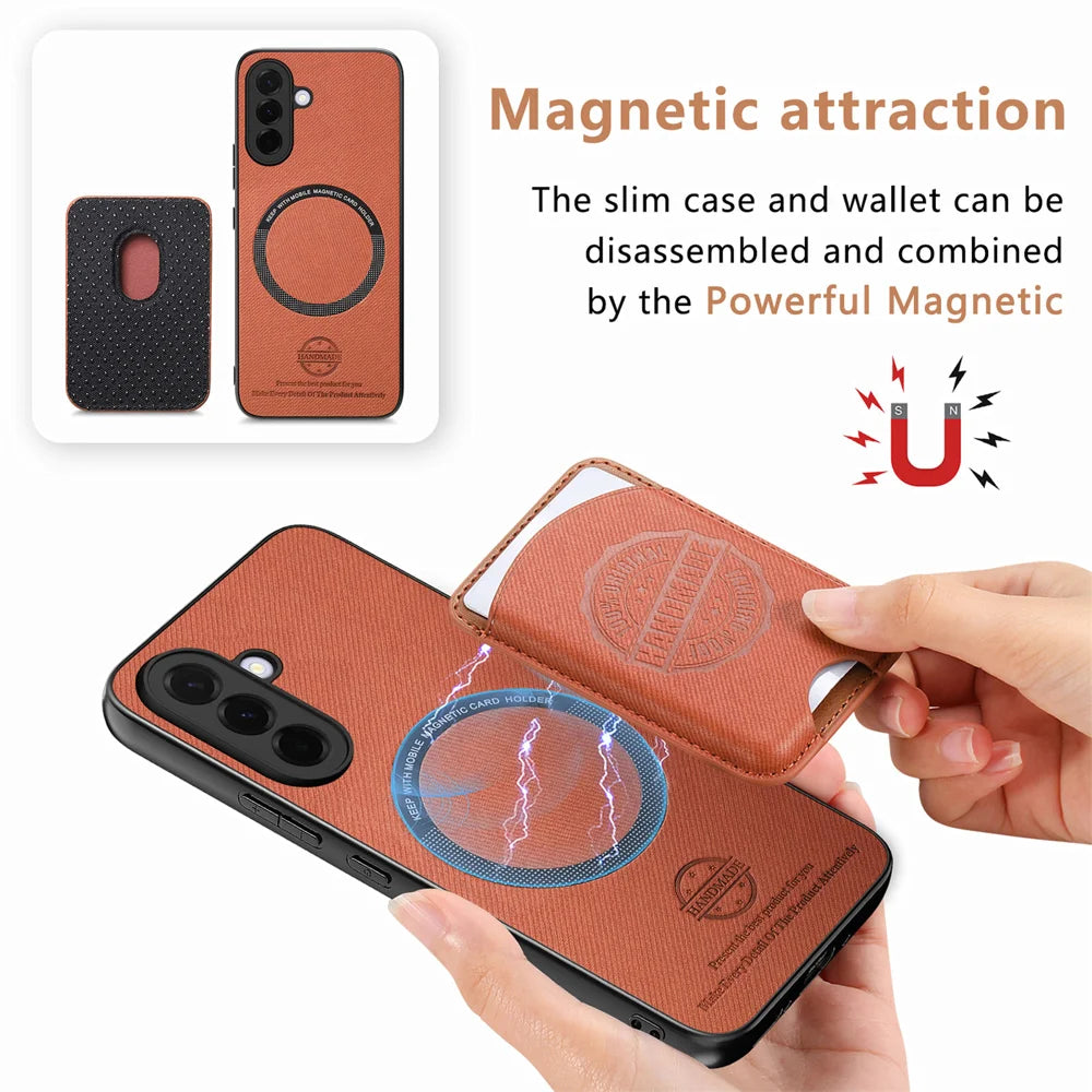 For Samsung Galaxy A27 5G Case Case Twill Texture Leather PC TPU Phone Cover with Detachable Magnetic Card Holder - Brown - 6