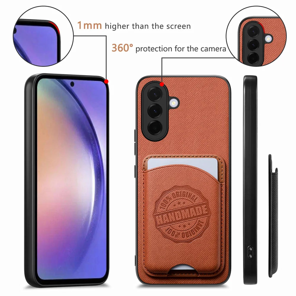For Samsung Galaxy A27 5G Case Case Twill Texture Leather PC TPU Phone Cover with Detachable Magnetic Card Holder - Brown - 7
